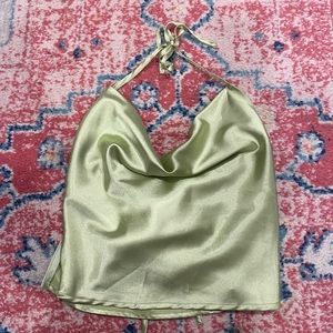Tinker belle green Shein swoop neck top with open back. Size small